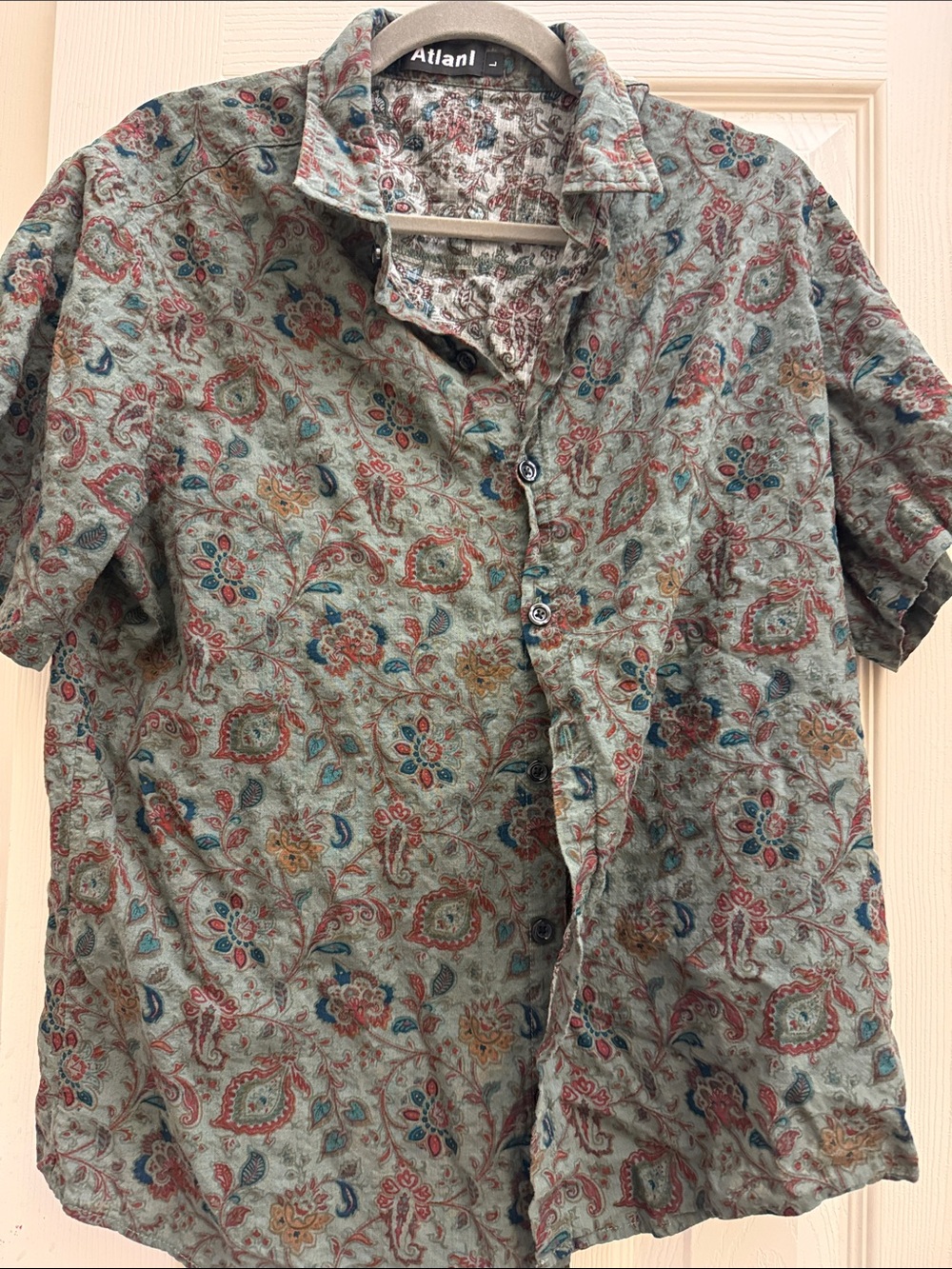 Men's Green Paisley Short-Sleeve Button-Down Shirt